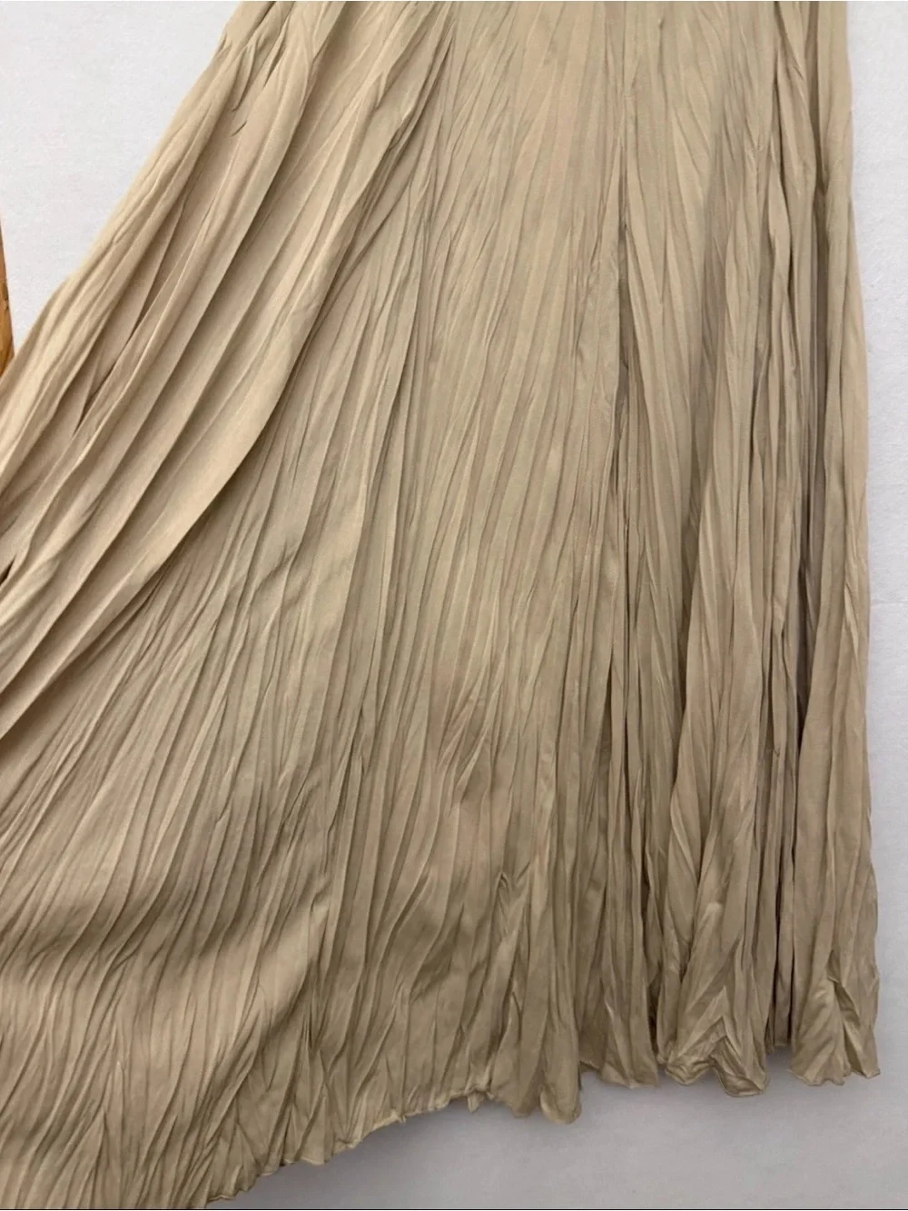 VintageND crushed micro Pleated full Maxi Skirt in Beige SZ M boho western